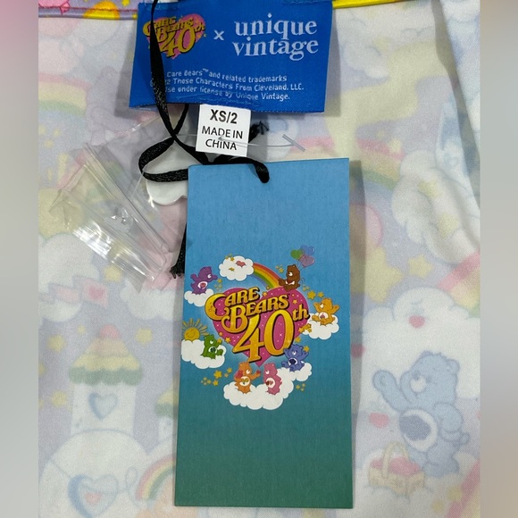 UNIQUE VINTAGE x Care Bears Rainbow Print Mini Skirt Heart Pockets White XS - Picture 9 of 14